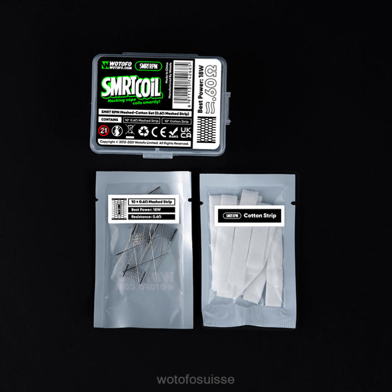 Wotofo SMRT ensemble en coton résille RPM Maille 0,4 ohm + coton | Wotofo Vape Pods XH2PT349