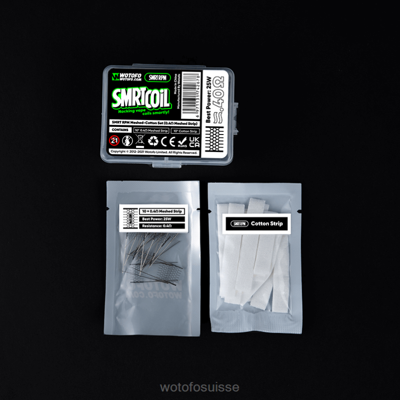 Wotofo SMRT ensemble en coton résille RPM Maille 0,4 ohm + coton | Wotofo Vape Pods XH2PT349