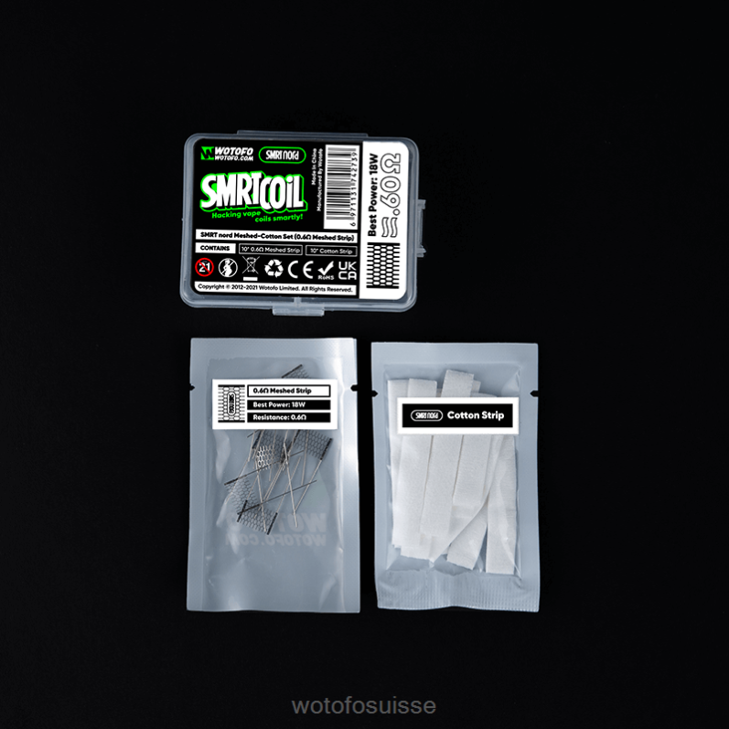 Wotofo SMRT ensemble nord en maille de coton Maille 0,6 ohm + coton | Wotofo Jetable XH2PT350
