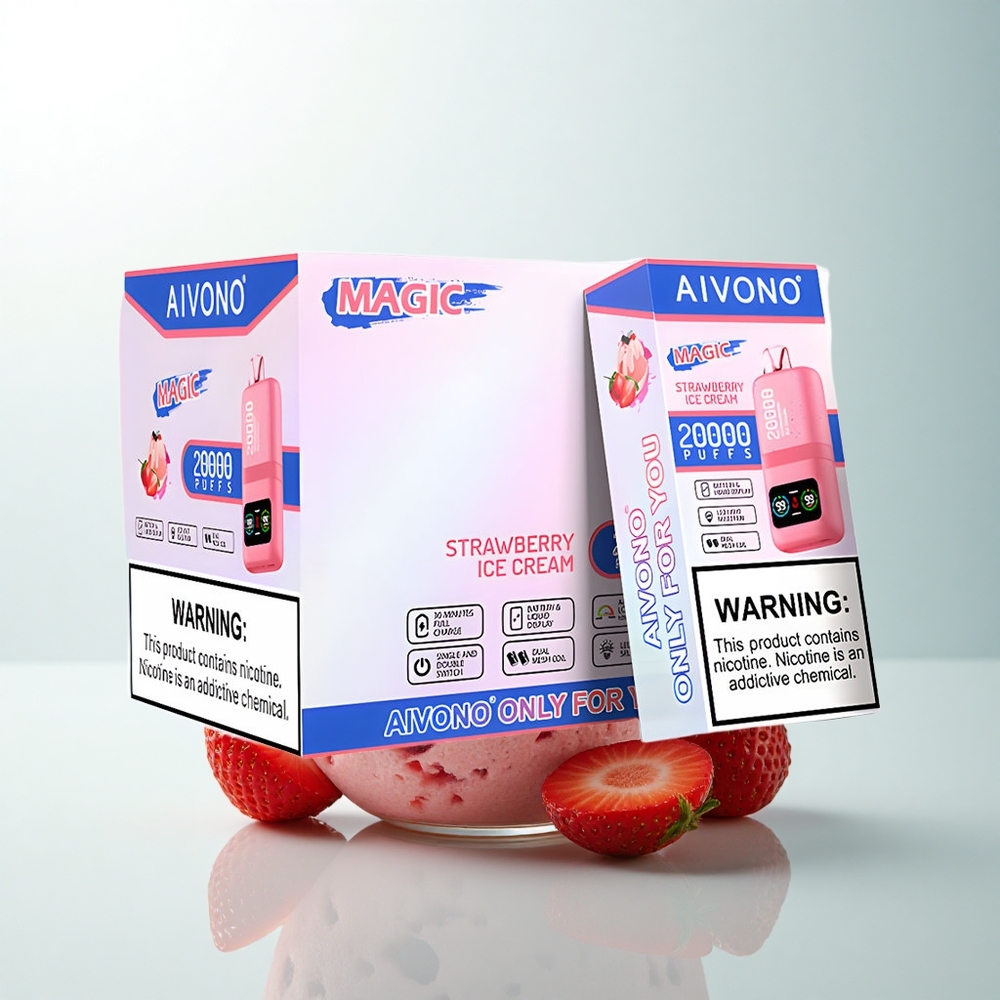 Aivono Aim Magic 20000 Puffs Crème Glacée à la Fraise avec Double Mesh et Affichage LCD