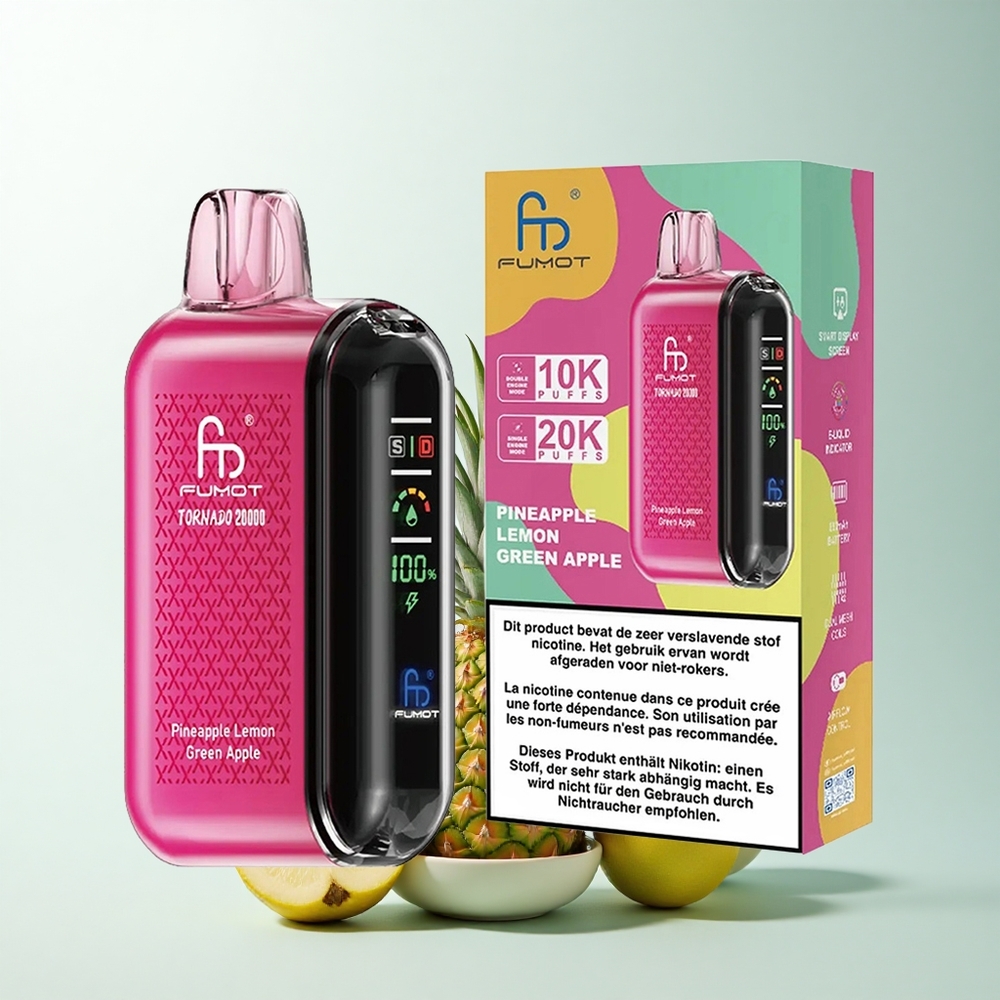 Fumot Tornado 20000 Puffs Ananas Citron Pomme Verte Dual Mesh Affichage Intelligent