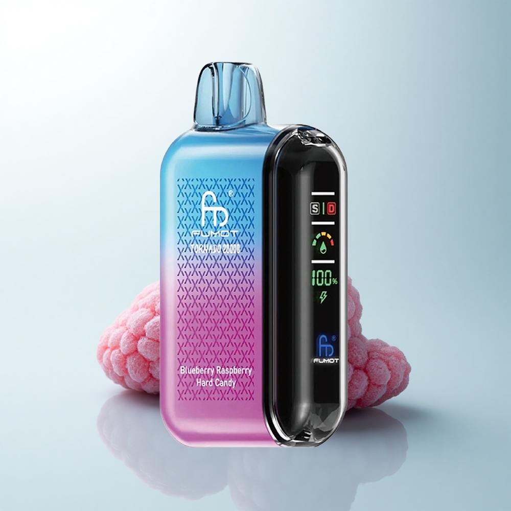 Fumot Tornado 20000 Puffs Bonbon Dur à la Myrtille et Framboise avec Double Mesh et Contrôle d'Airflow