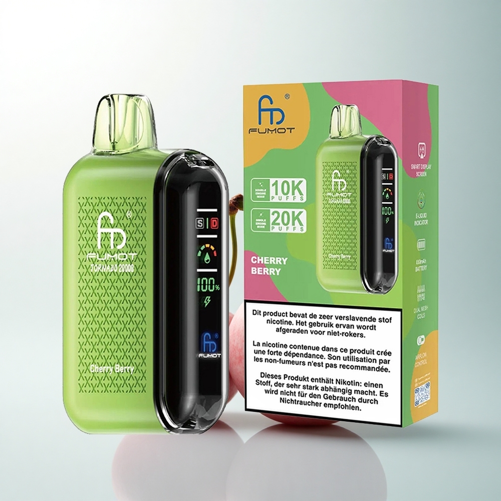 Fumot Tornado 20000 Puffs Cerise Baie Double Mesh Affichage Intelligent