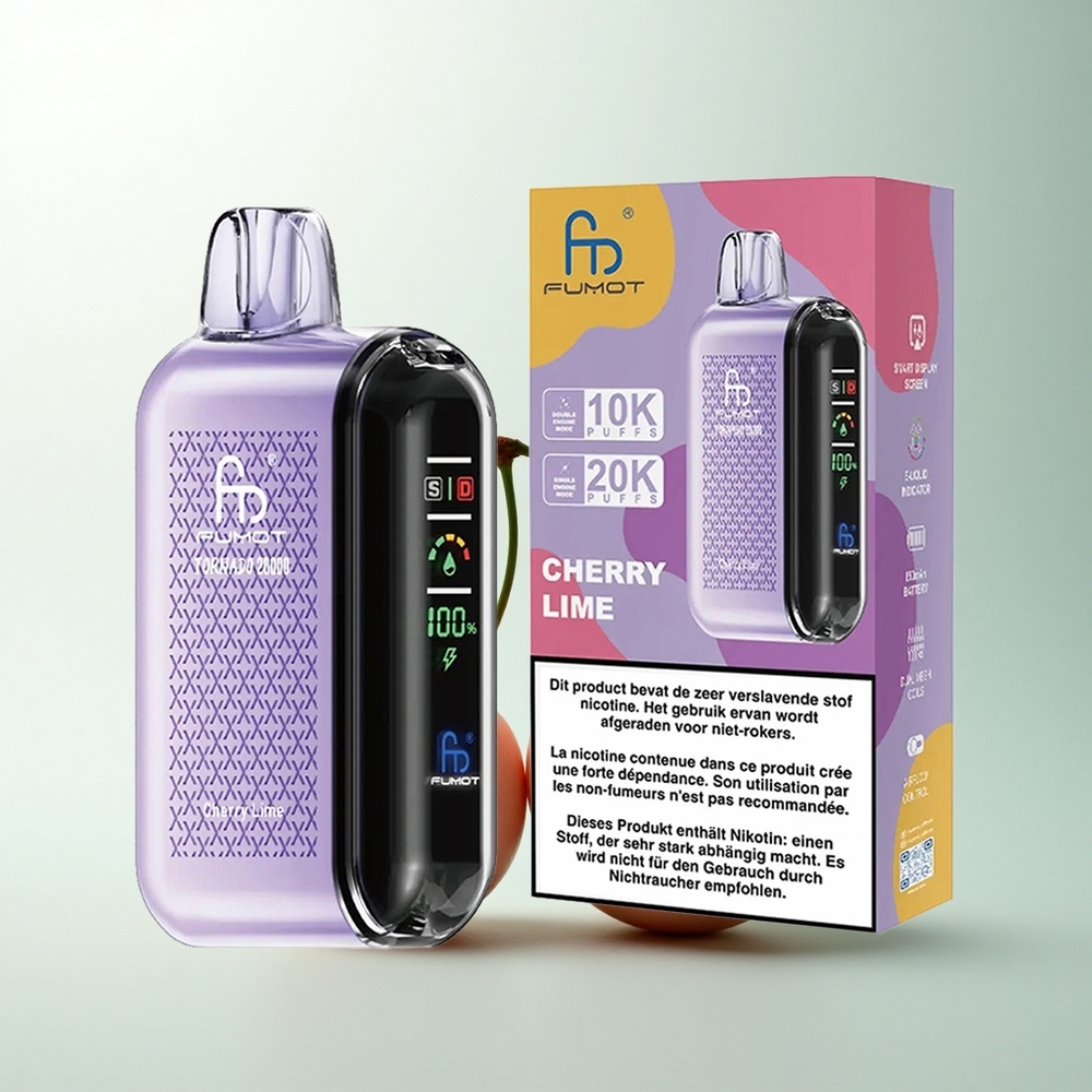 Fumot Tornado 20000 Puffs Cerise Citron Vert Double Mesh Affichage Intelligent