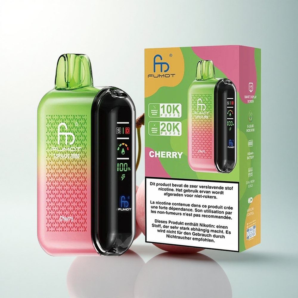 Fumot Tornado 20000 Puffs Cerise Double Mesh Affichage Intelligent