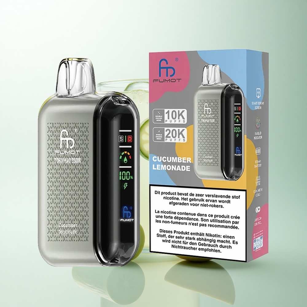 Fumot Tornado 20000 Puffs Citronnade Concombre avec Double Mesh et Contrôle d\'Airflow