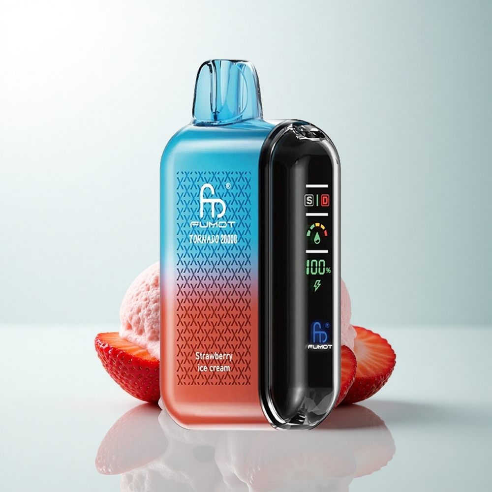 Fumot Tornado 20000 Puffs Crème Glacée à la Fraise avec Double Mesh et Affichage Intelligent