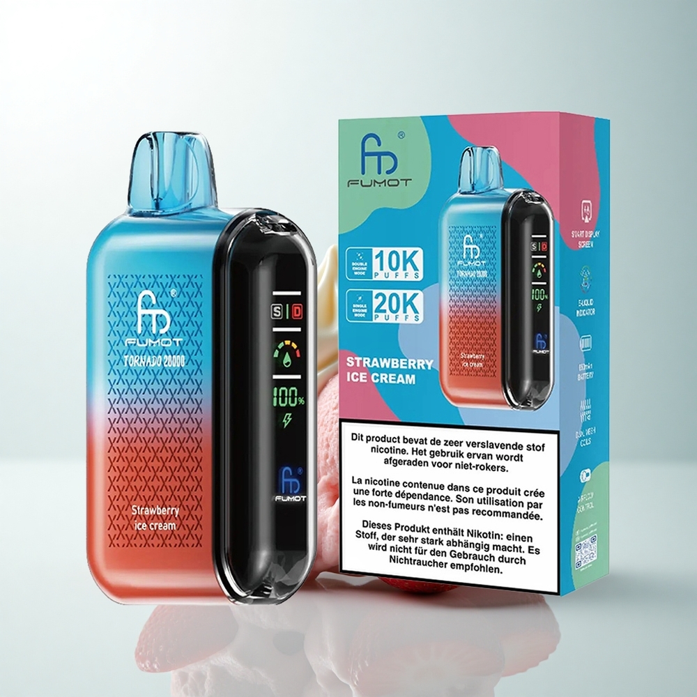 Fumot Tornado 20000 Puffs Crème Glacée à la Fraise avec Double Mesh et Affichage Intelligent