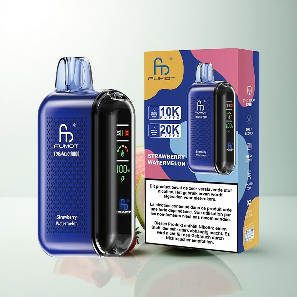 Fumot Tornado 20000 Puffs Fraise Pastèque Dual Mesh Coil Smart Display