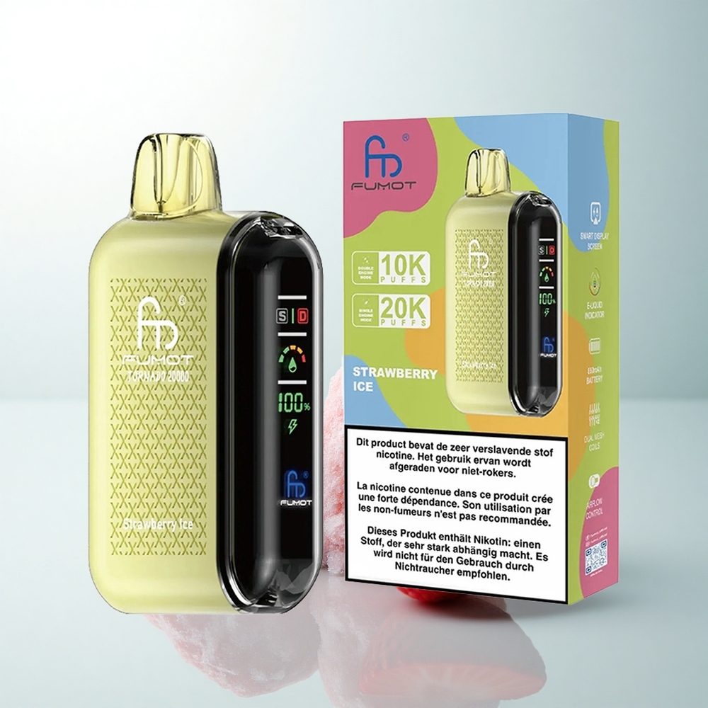 Fumot Tornado 20000 Puffs Glace à la Fraise Double Mesh Affichage Intelligent