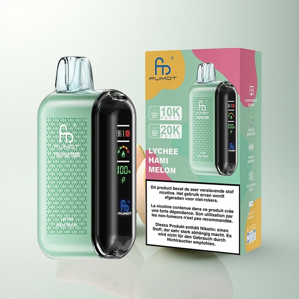 Fumot Tornado 20000 Puffs Litchi Melon Hami à Double Mesh Coil et Affichage Intelligent