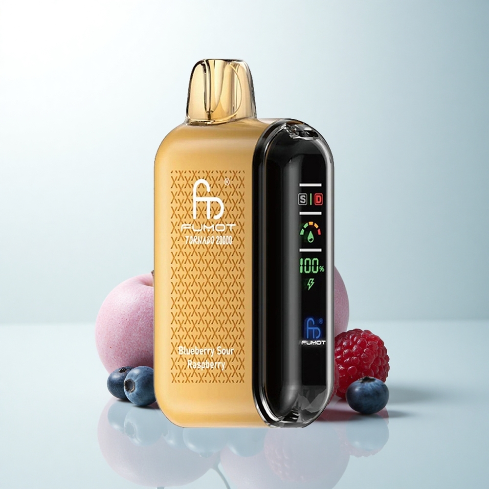 Fumot Tornado 20000 Puffs Myrtille Acidulé Framboise avec Double Mesh et Contrôle d'Airflow