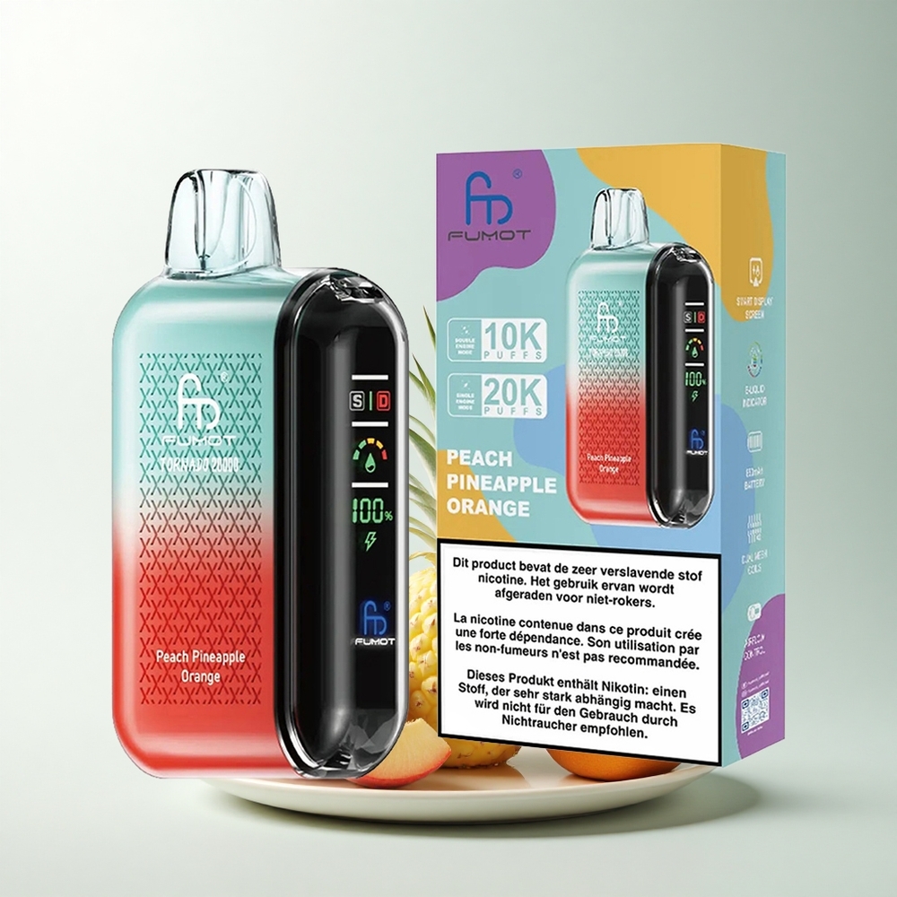 Fumot Tornado 20000 Puffs Pêche Ananas Orange avec Double Mesh et Affichage Intelligent