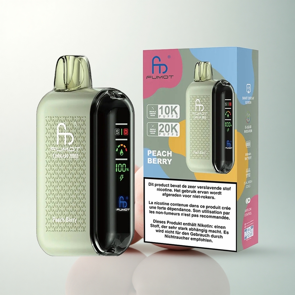 Fumot Tornado 20000 Puffs Pêche Baie Double Mesh Affichage Intelligent