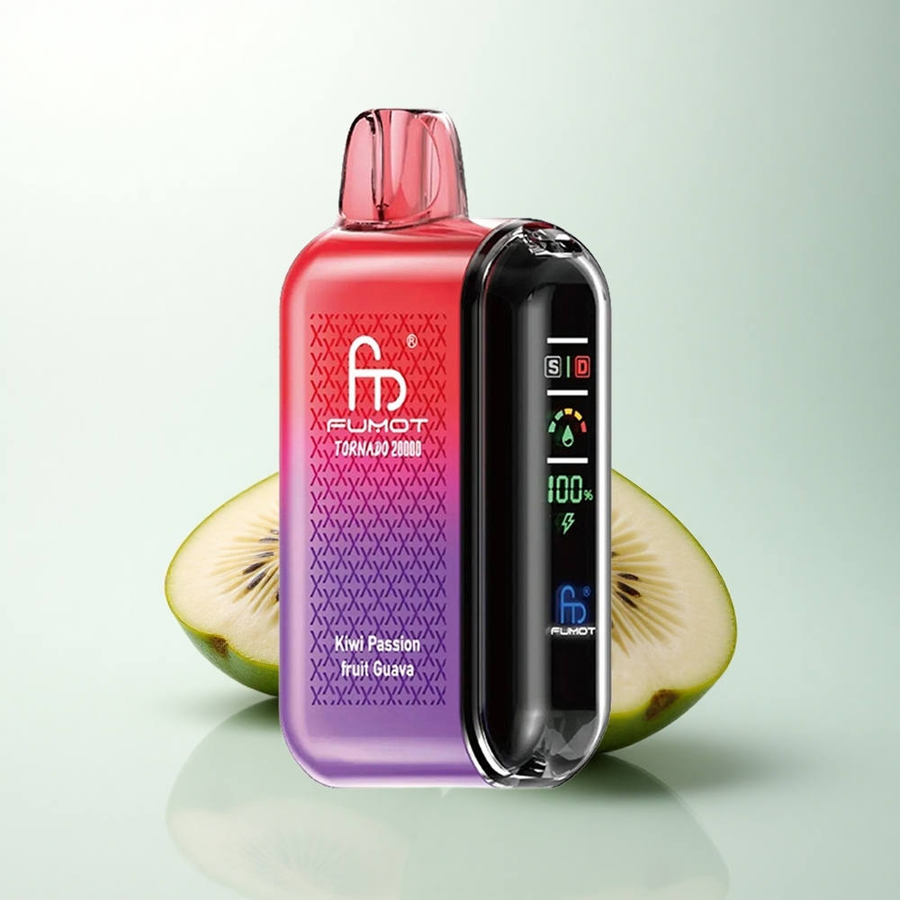 Fumot Tornado 20000 Puffs Passionfruit Goyave Kiwi avec Batterie Rechargeable et Affichage Intelligent