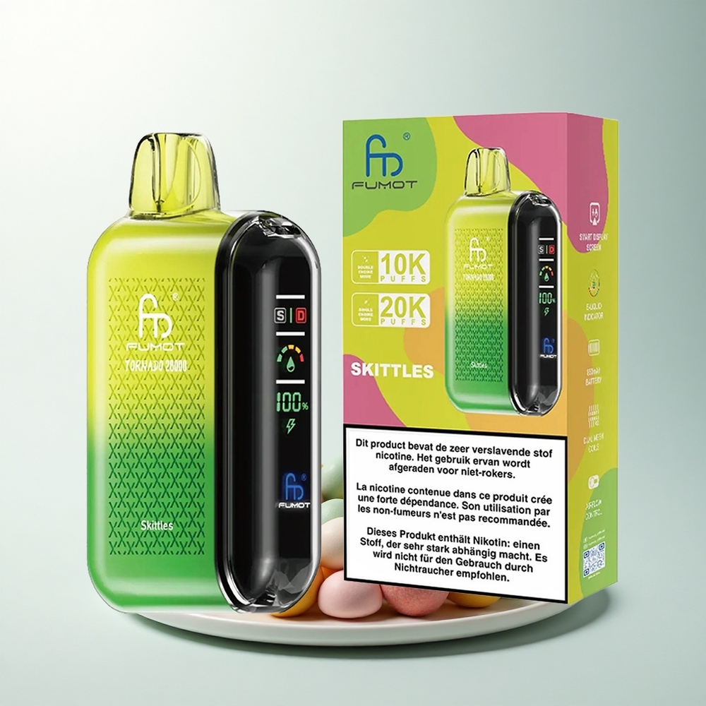 Fumot Tornado 20000 Puffs Skittles Double Mesh Électrique Affichage Intelligent