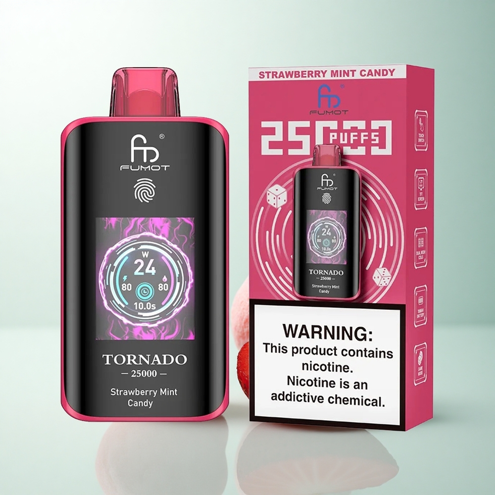 Fumot Tornado 25000 Puffs Bonbon Fraise Menthe Écran HD 700mAh USB-C