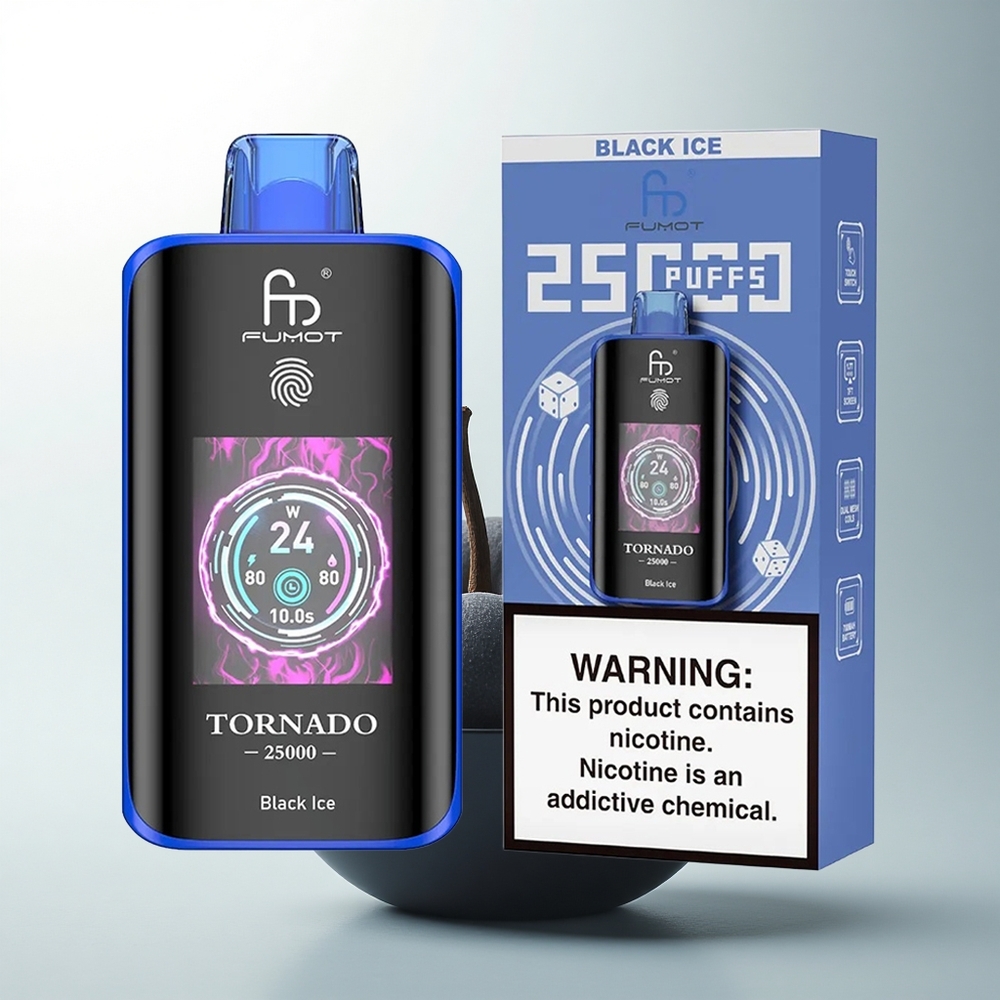 Fumot Tornado 25000 Puffs Glace Noire Écran HD 20ml Type-C
