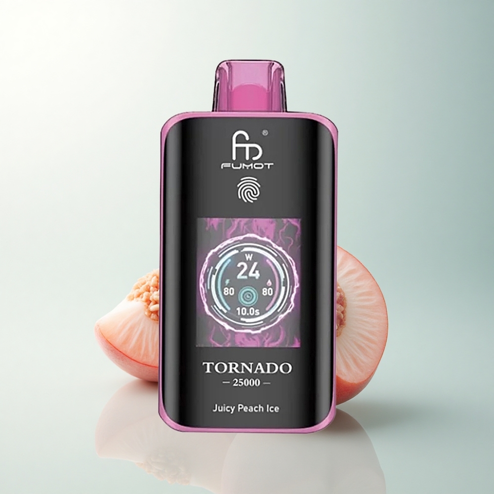 Fumot Tornado 25000 Puffs Pêche Juteuse Glacée avec Écran HD et Batterie 700mAh Rechargeable