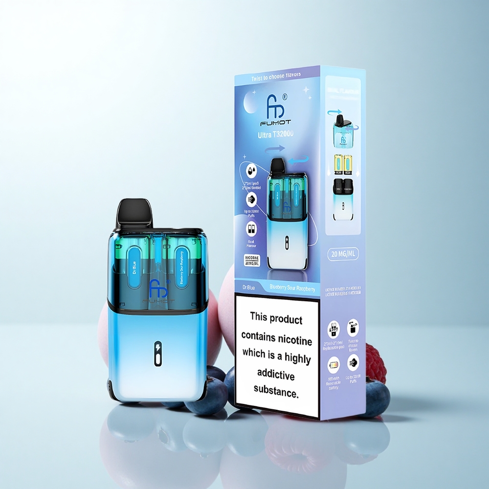 Fumot Ultra T32000 Puffs Dr Bleu - Myrtille Framboise Acidulée à Double Réservoir 24ml & Charge Rapide Type-C