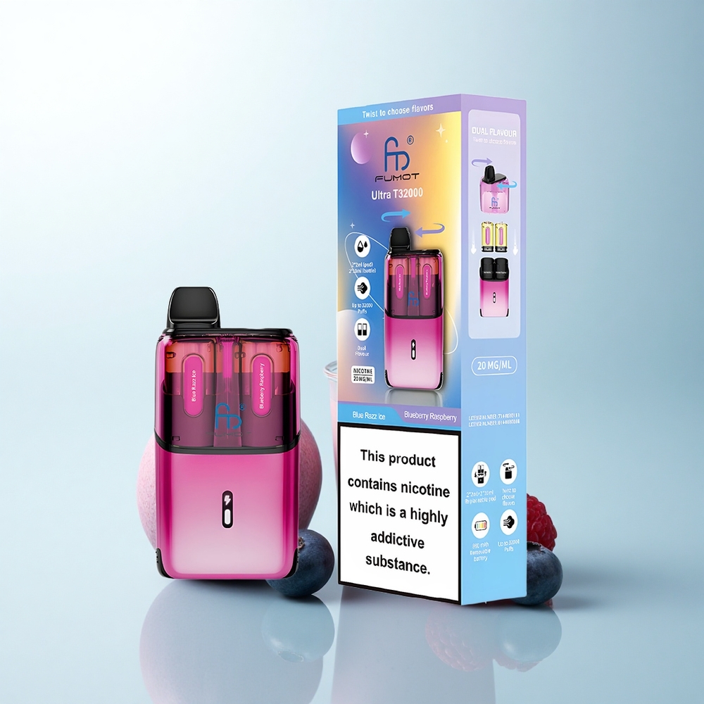 Fumot Ultra T32000 Puffs Glace Myrtille Framboise Bleue avec Double Réservoir et Charge Rapide