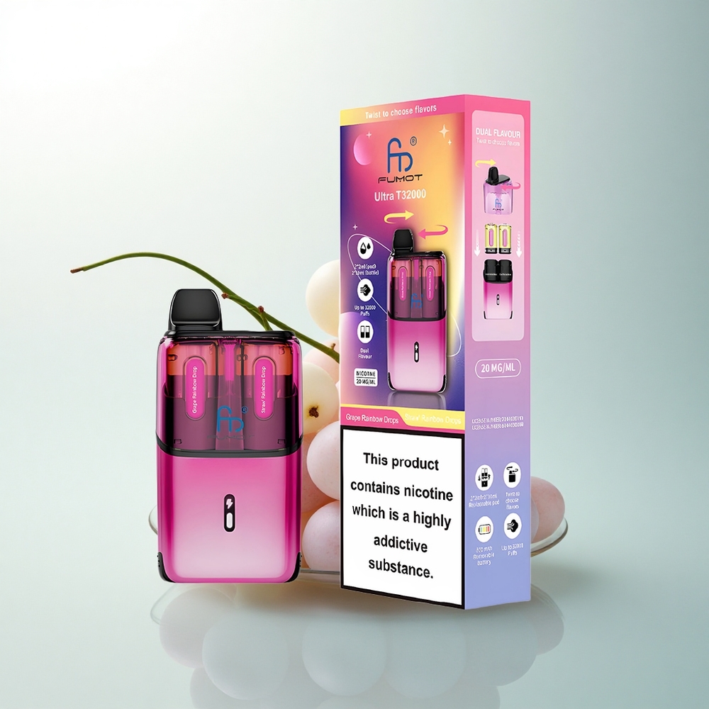 Fumot Ultra T32000 Puffs Gouttes Arc-en-Ciel de Fraise avec Charge Rapide Type-C et E-Liquide 24ml