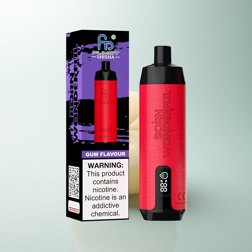 RandM Fumot Shisha 10000 Puffs E-Liquide Prérempli 18ml avec Indicateur LED - Saveur Gomme