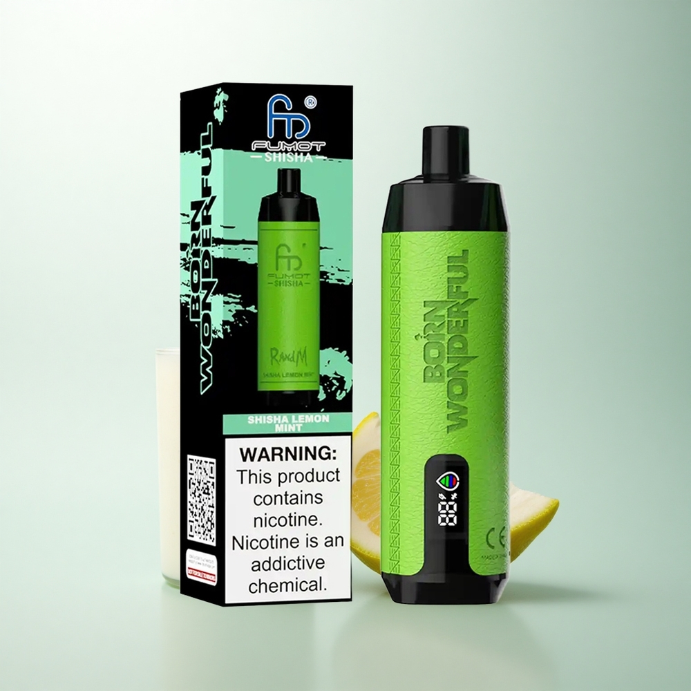 RandM Fumot Shisha 10000 Puffs Shisha Citron Menthe avec E-liquide 18ml et Batterie 850 mAh