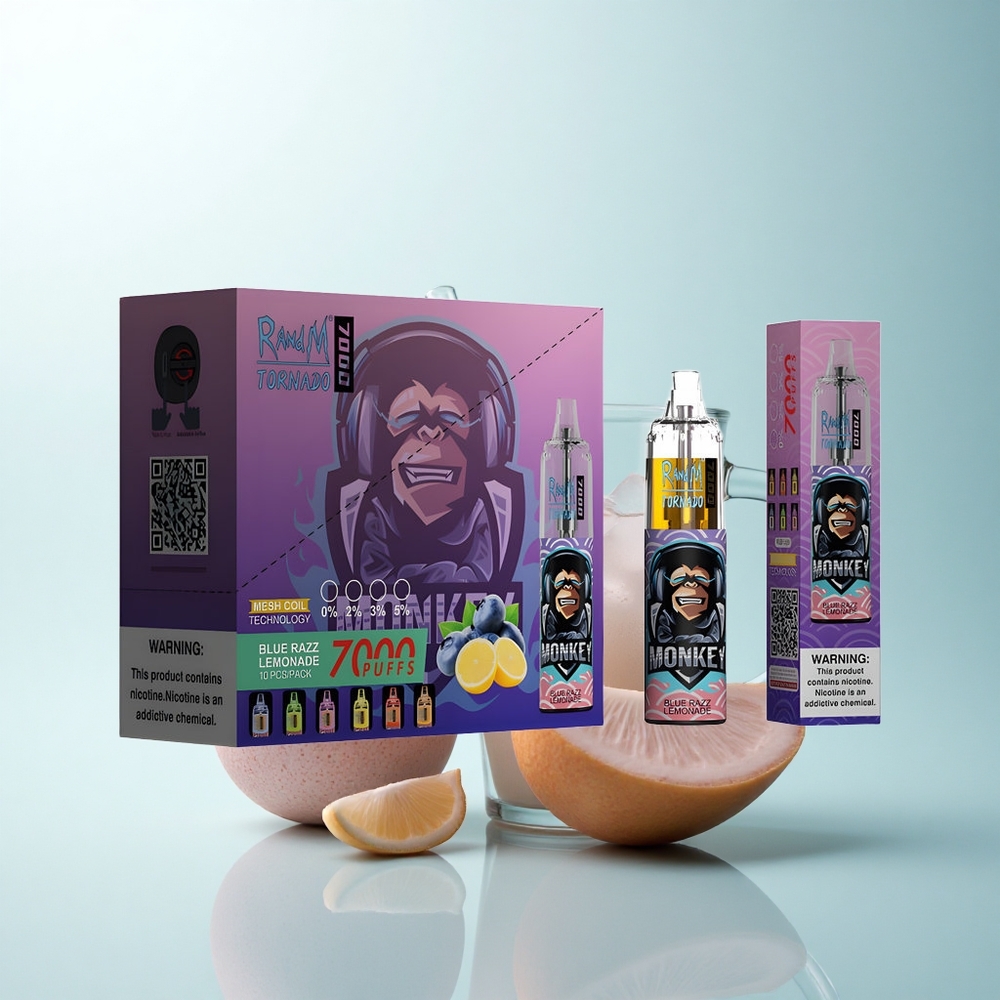 RandM Fumot Tornado 7000 Puffs Citronnade Bleue Framboise avec 14 ML et Lumière RGB