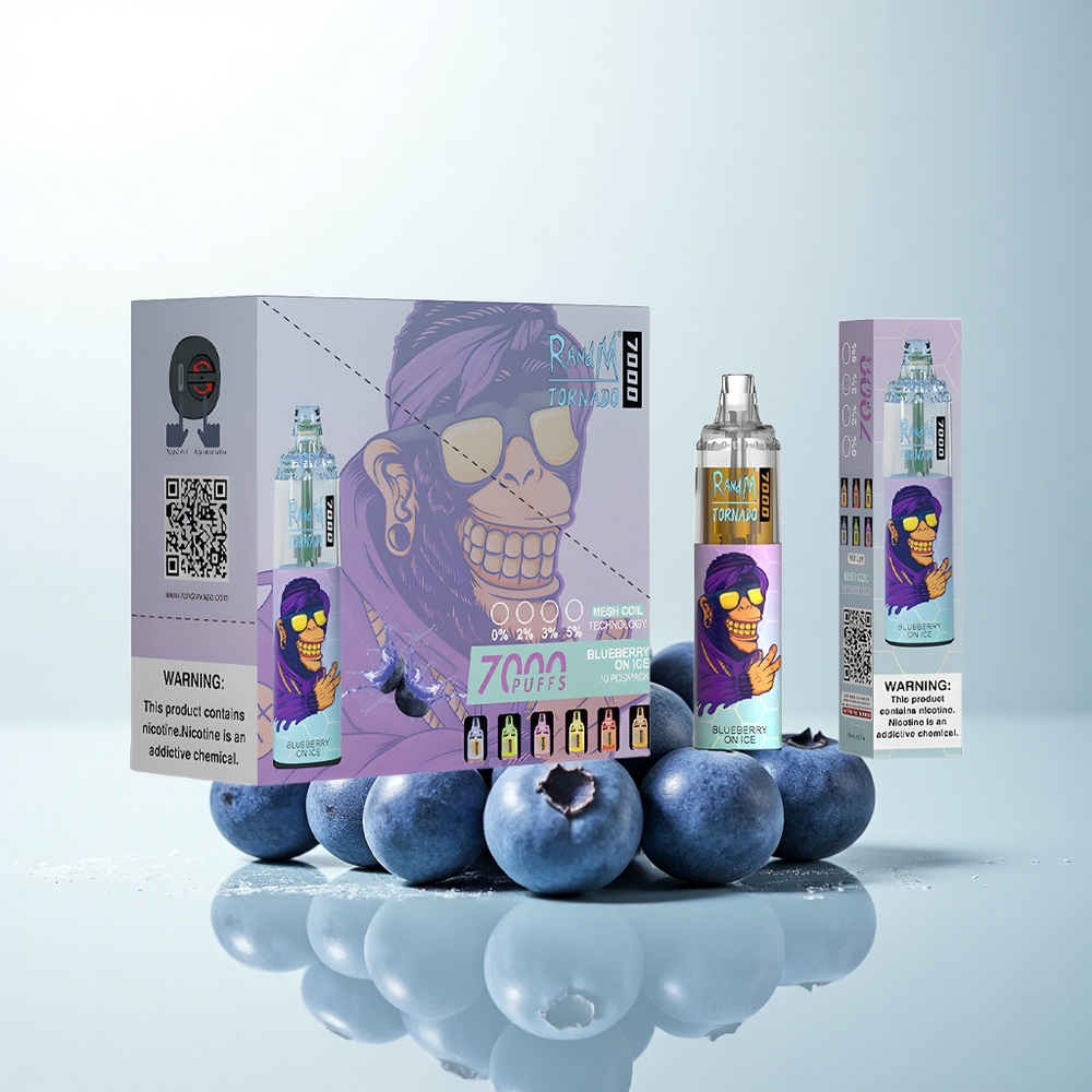RandM Fumot Tornado 7000 Puffs Myrtille Glacé avec Mesh Coil et 5% Nicotine