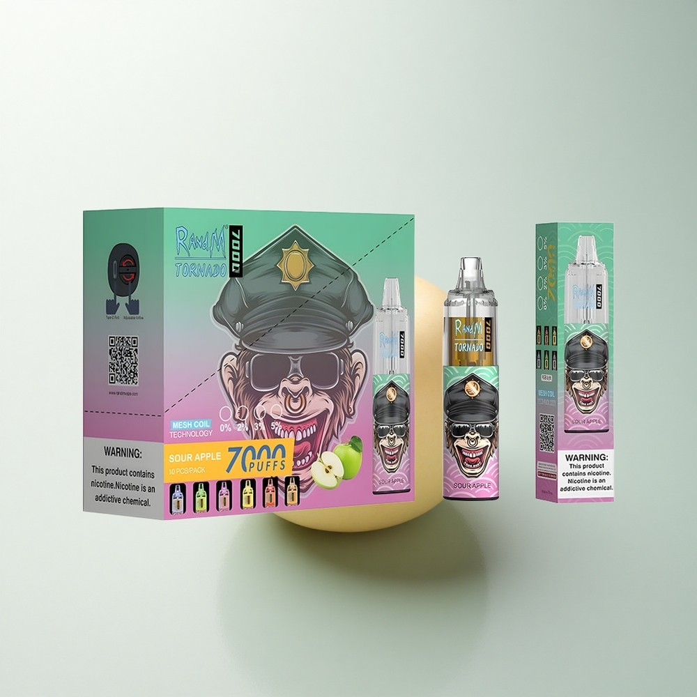 RandM Fumot Tornado 7000 Puffs Pomme Acidulée 14ML Type-C Lumière RGB