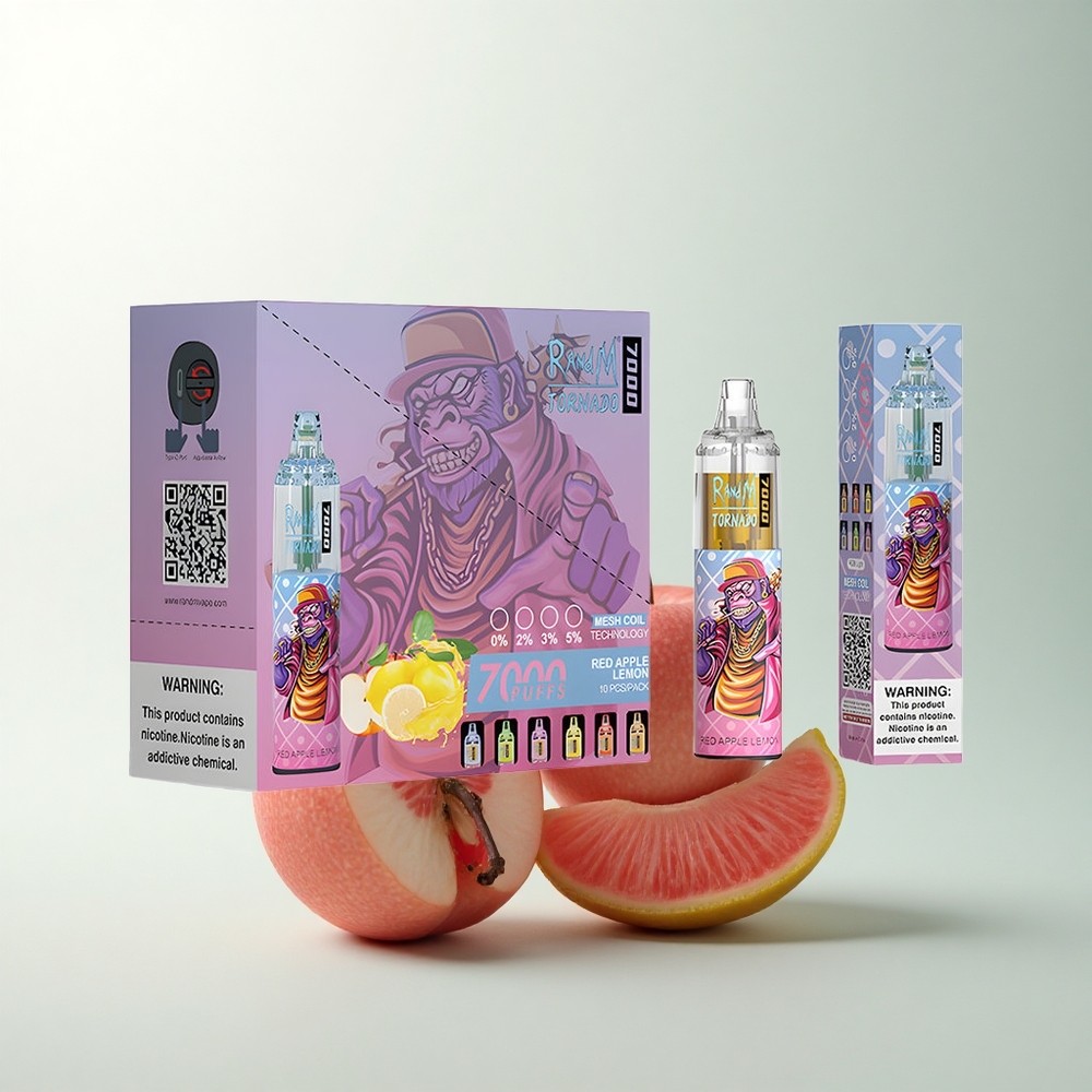RandM Fumot Tornado 7000 Puffs Pomme Rouge Citron avec Batterie 850 MAH et Lumière RGB