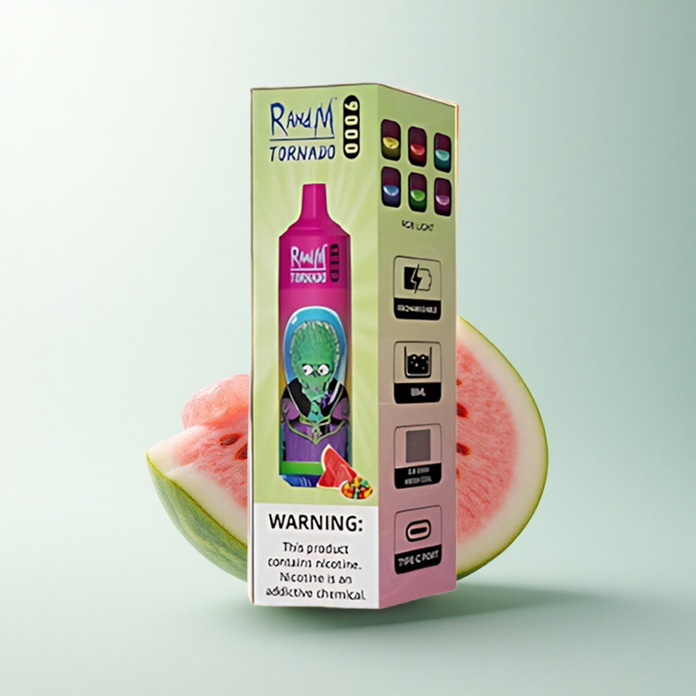 RandM Fumot Tornado 9000 Puffs Chewing Bulle Pastèque Rechargeable 850 mAh Écran RGB