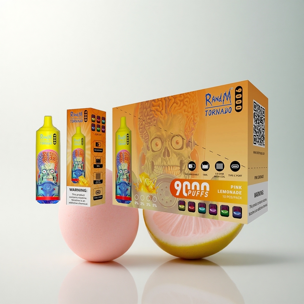 RandM Fumot Tornado 9000 Puffs Citronnade Rose Électrique 850 mAh 18 mL Mesh