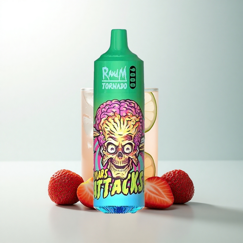 RandM Fumot Tornado 9000 Puffs Fraise Citronnée avec Affichage RGB et Bobine Mesh