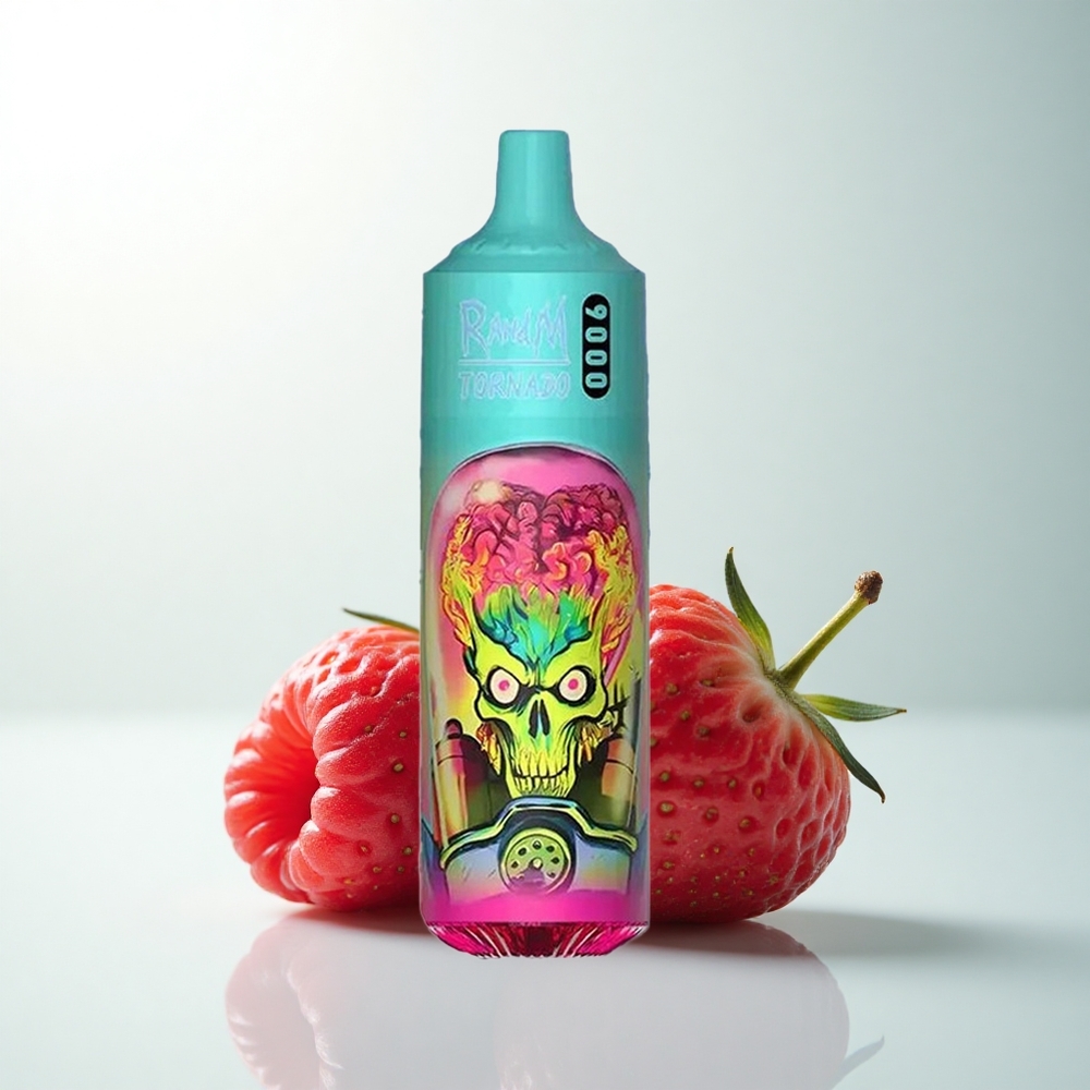 RandM Fumot Tornado 9000 Puffs Fraise Framboise Rechargeable 18mL Mesh Écran RGB