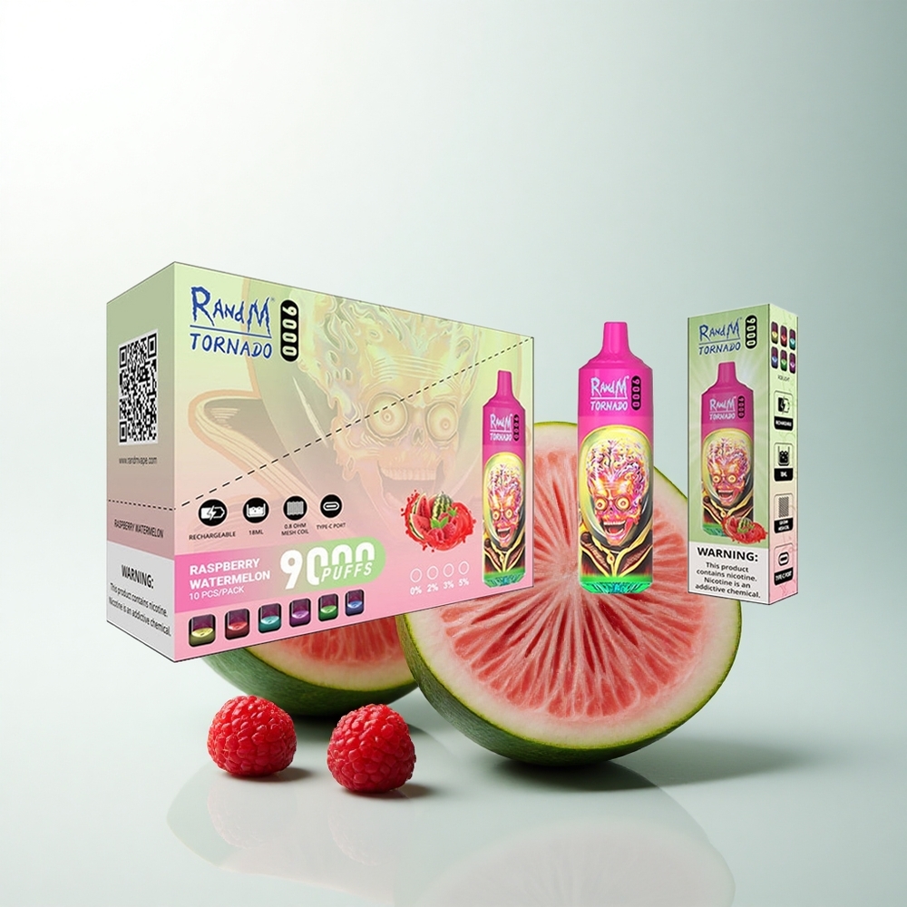 RandM Fumot Tornado 9000 Puffs Framboise Pastèque Rechargeable 850 mAh 18 mL