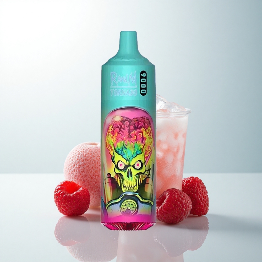 RandM Fumot Tornado 9000 Puffs Glace Fraise Framboise Cerise avec Affichage RGB et 54 Saveurs