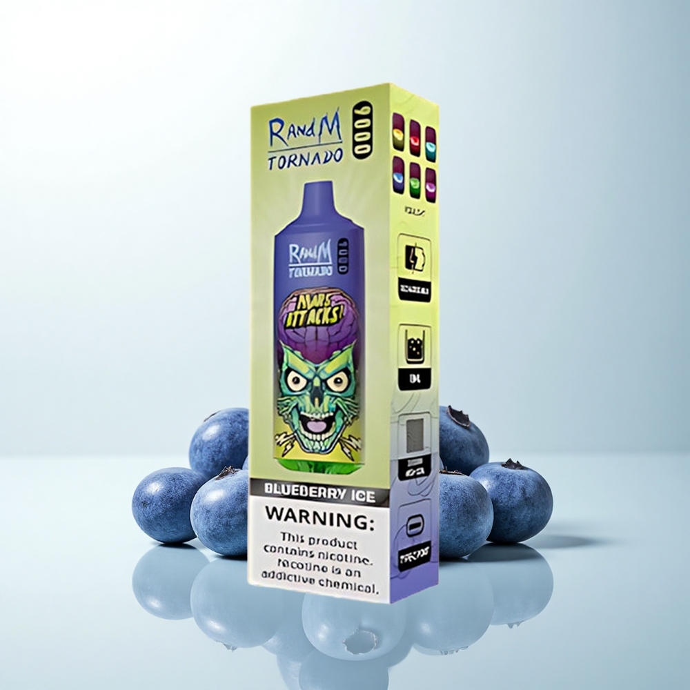 RandM Fumot Tornado 9000 Puffs Glace Myrtille Rechargeable 850mAh Écran RGB