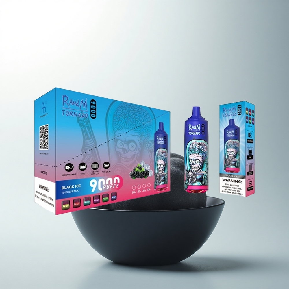 RandM Fumot Tornado 9000 Puffs Glace Noire Rechargeable 18 mL Mesh