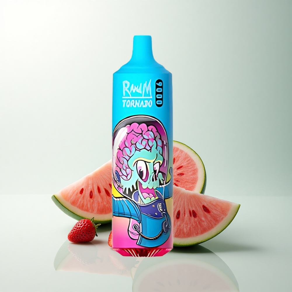 RandM Fumot Tornado 9000 Puffs Prime Fraise Pastèque Rechargeable 850 mAh avec Display RGB
