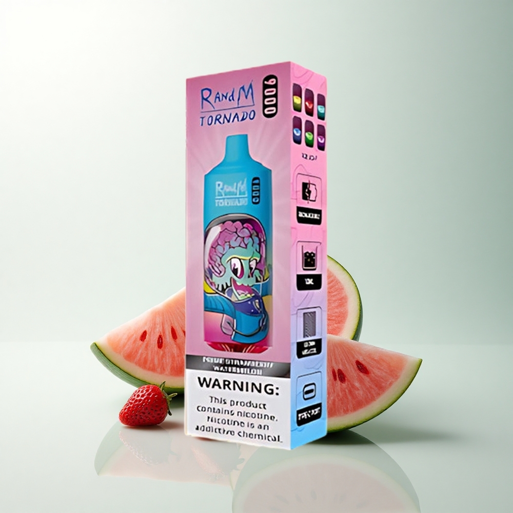 RandM Fumot Tornado 9000 Puffs Prime Fraise Pastèque Rechargeable 850 mAh avec Display RGB