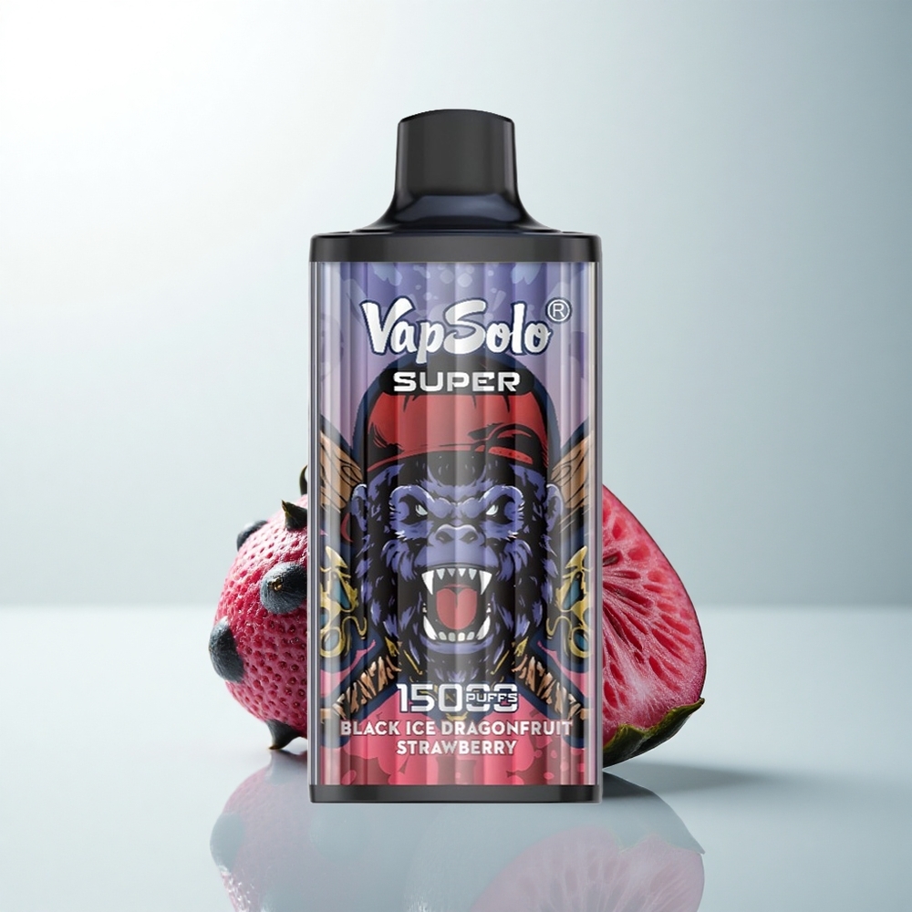 Vapsolo Super 15000 Puffs Dragonfruit Fraise Glace Noire 40ml 850mAh Type-C
