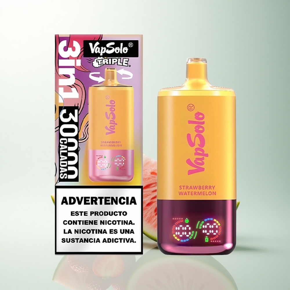Vapsolo Triple 30000 Puffs Fraise Pastèque & Citron Pêche avec 40ml de E-Liquide et Port Type-C