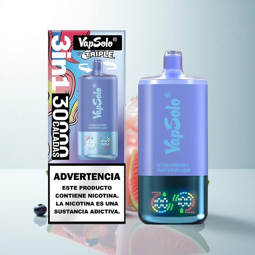 Vapsolo Triple 30000 Puffs Fraise Pastèque & Myrtille Glacée avec 40ml et Type-C