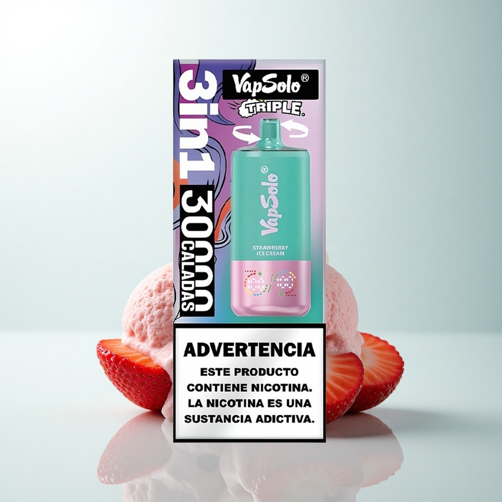 Vapsolo Triple 30000 Puffs Glace à la Fraise Triple 40ml Type-C