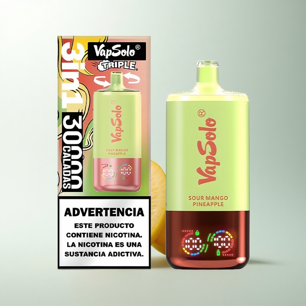 Vapsolo Triple 30000 Puffs Mangue Ananas Acidulé Triple Réservoir 40ml