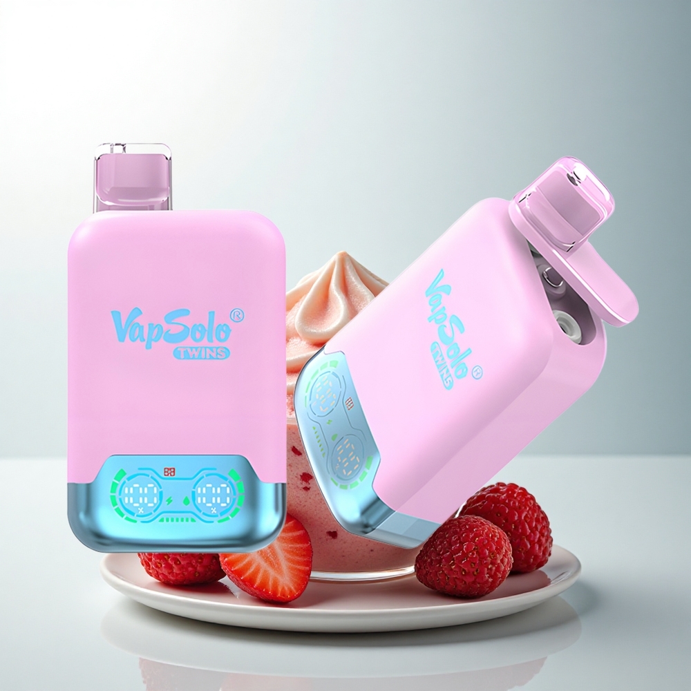 Vapsolo Twins 20000 Puffs Dragon Fruit Fraise & Framboise Pastèque Glace Noire avec 40 ml et Port Type-C