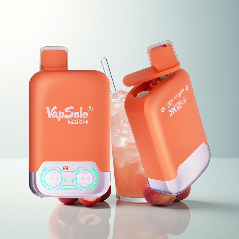 Vapsolo Twins 20000 Puffs Glace Pêche Juteuse & Cola Cerise Double Réservoir 40ml Type-C