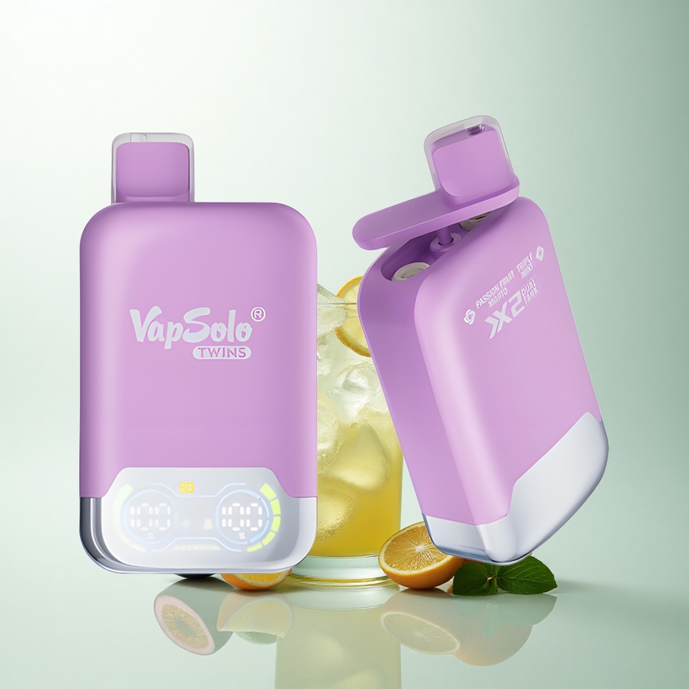 Vapsolo Twins 20000 Puffs Mojito Fruit de la Passion & Triple Menthe avec Double Réservoir de 40 ml et Port Type-C